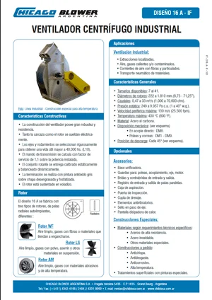 Catálogo de Ventiladores Centrífugos Radiales - D16A SW AM – D16A LS SW – D16A WF