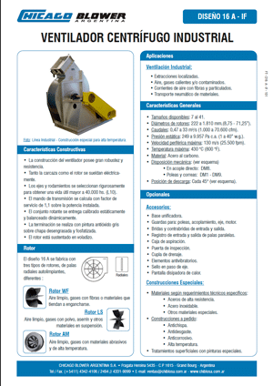 Catálogo de Ventiladores Centrífugos Radiales - D16A SW AM – D16A LS SW – D16A WF