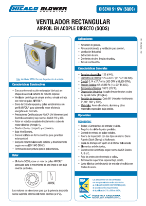 Catálogo de Ventiladores Centrífugos de Caracol Cuadrado - D51 SW (SQDS)